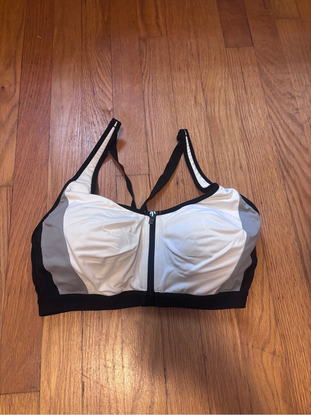 Front-Zip High Support Sports Bra in White and Gray